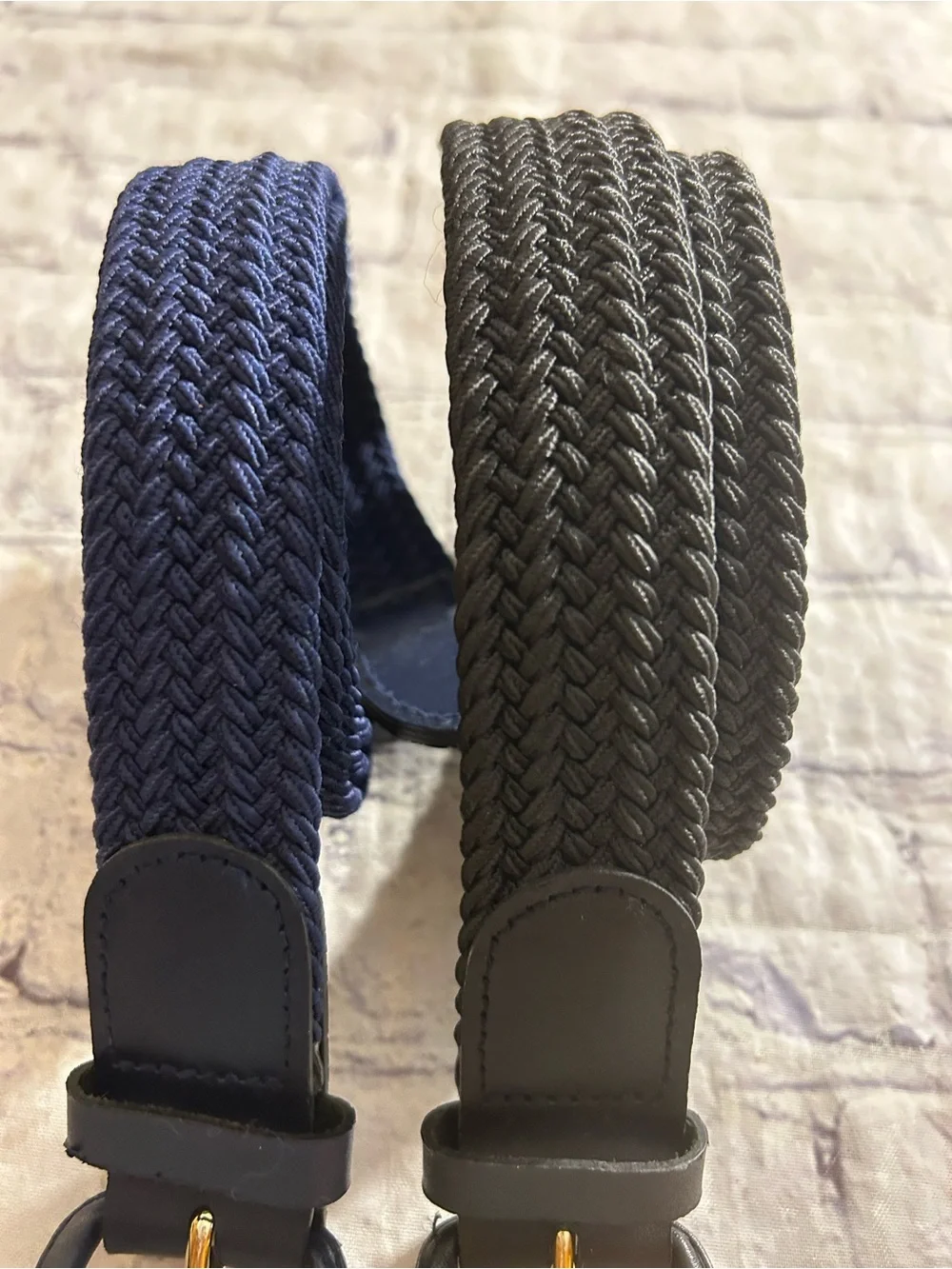 VINTAGE BONDED LEATHER BLACK & NAVY TAIWAN MADE WOVEN STRETCH MENS BELTS L 38-40